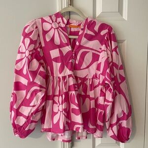 OLIPHANT Pink Twiggy Mandarin Balloon Sleeve Blouse Sz XS